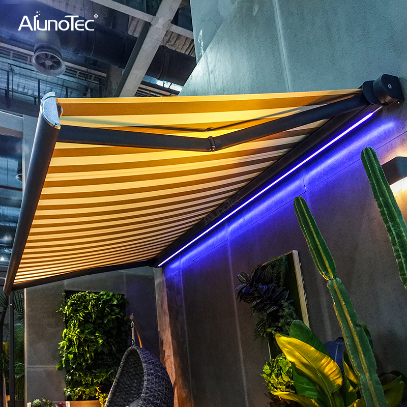 Sonnenschutz für den Außenbereich, Aluminium-Pavillon-Zelt mit klappbarem Arm, Pergola-Überdachung, motorisierte Terrasse, einziehbare Markisen, Vollkassetten-Markise