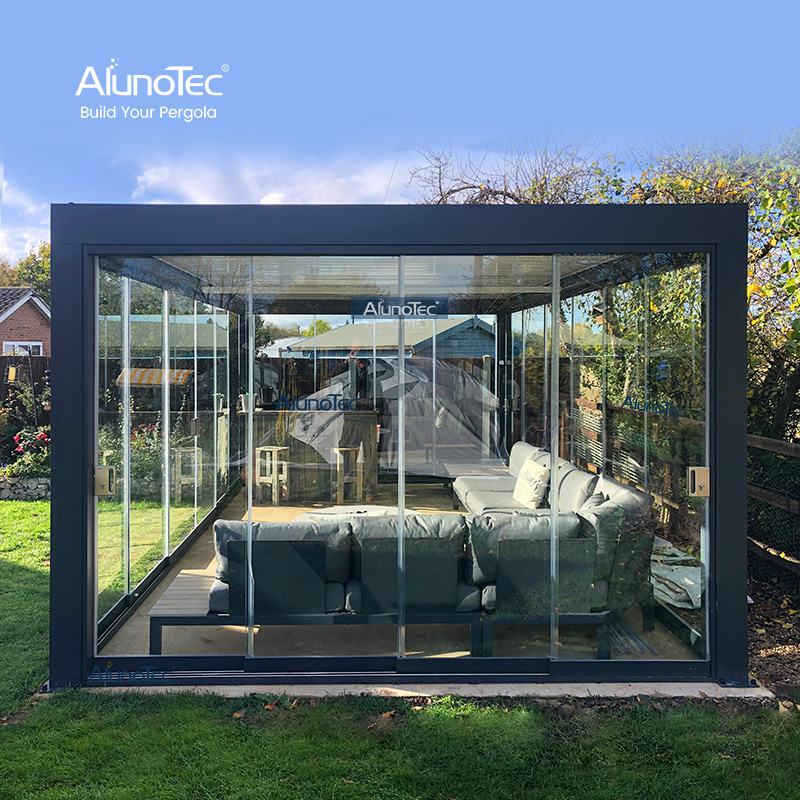 ALUNO 4x3 5x4 6x4m Grau Schwarz Terrassendeck Motorisierte Dachaußenpavillonstruktur 