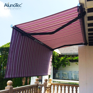 Leicht zu montierender Sonnenschutz aus Aluminium für Pergola-Pavillon, zusammenklappbare Vollkassetten-Markise mit motorisiertem Vertikalvorhang