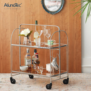 Klappbarer Barwagen im Vintage-Stil für Zuhause aus Chrom und gehärtetem Glas