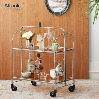 Klappbarer Barwagen im Vintage-Stil für Zuhause aus Chrom und gehärtetem Glas