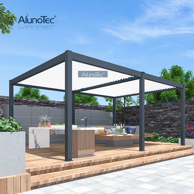 AlunoTec Outdoor Lamellendach 6x4 Terrassenüberdachungsstrukturen Ideen Pergola-Installation für Hinterhofterrasse