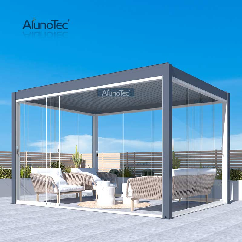 AlunoTec Garden Aluminium Outdoor 3x3m Lamellendach Wasserdichte Terrasse Pergola mit manueller Steuerung 