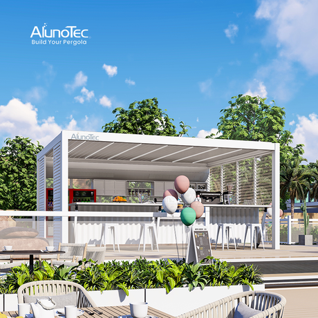 AlunoTec Heavy Duty Lux freistehende manuelle 3M x 4M grau-weiße Pergola zum Preis