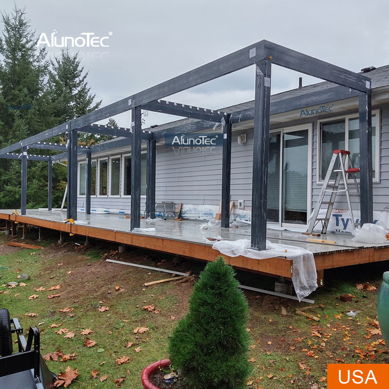 3x4m 6x4m motorisierte grau-weiße Pergola für Schwimmbad