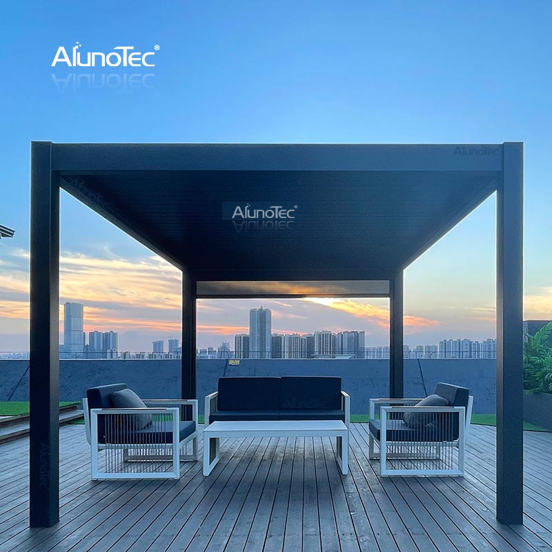 AlunoTec DIY Easy Installation Pavillon Outdoor Wasserdichte Aluminium-Pergola-Kits 4x3 mit manuellem Griff