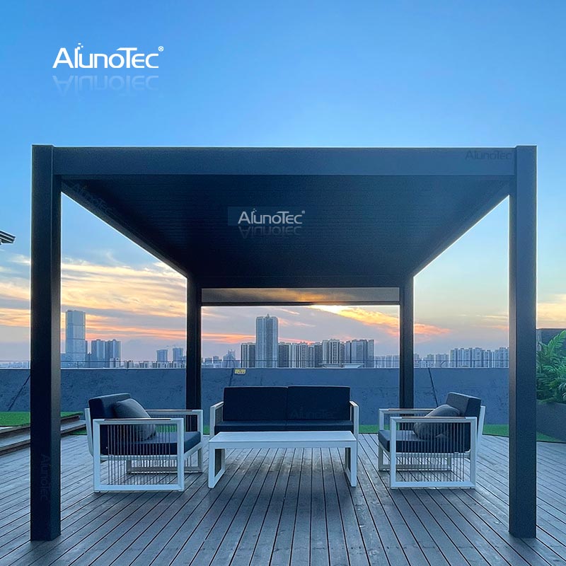 AlunoTec DIY Easy Installation Pavillon Outdoor Wasserdichte Aluminium-Pergola-Kits 4x3 mit manuellem Griff