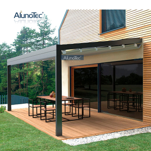AlunoTec winddichtes bioklimatisches Vordach aus Metall, einziehbare Pergola-Faltdach-Markise für den Außenbereich