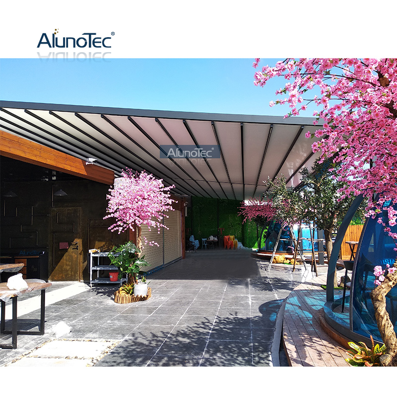 Garten-Aluminium-Klappdach, einziehbare, elektrische, wasserdichte Terrassenpavillon-Pergola-Markise