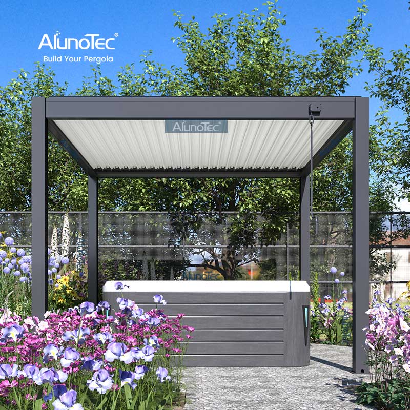 AlunoTec Hinterhof-Abdeckung, weiß-graue Pergola für Whirlpool 