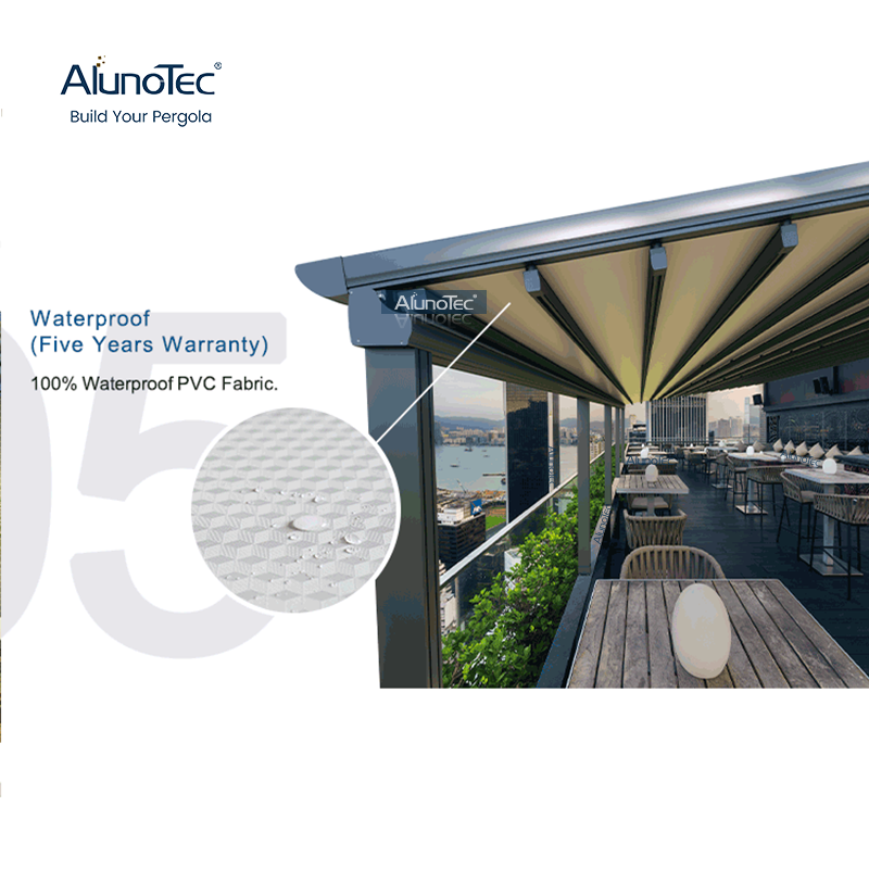 AlunoTec 100 % wasserdichtes, einziehbares System, 4,5 x 6,5 m, Struktur für Hotels, Restaurants, Terrassen im Freien
