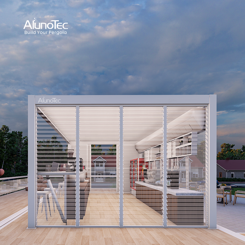 AlunoTec Heavy Duty Lux freistehende manuelle 3M x 4M grau-weiße Pergola zum Preis