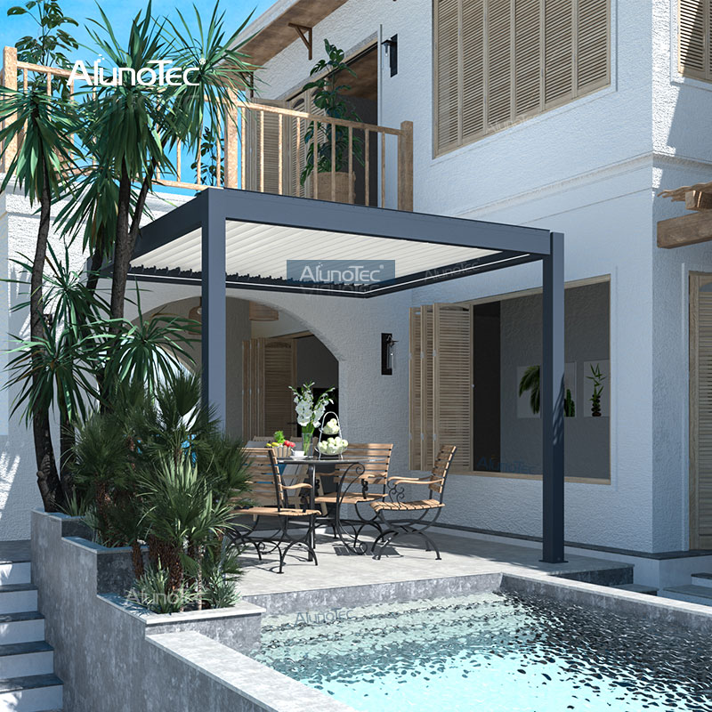 AlunoTec manuell zu öffnende Dach-Aluminium-Lamellen-Pergola mit Kurbel für den Garten