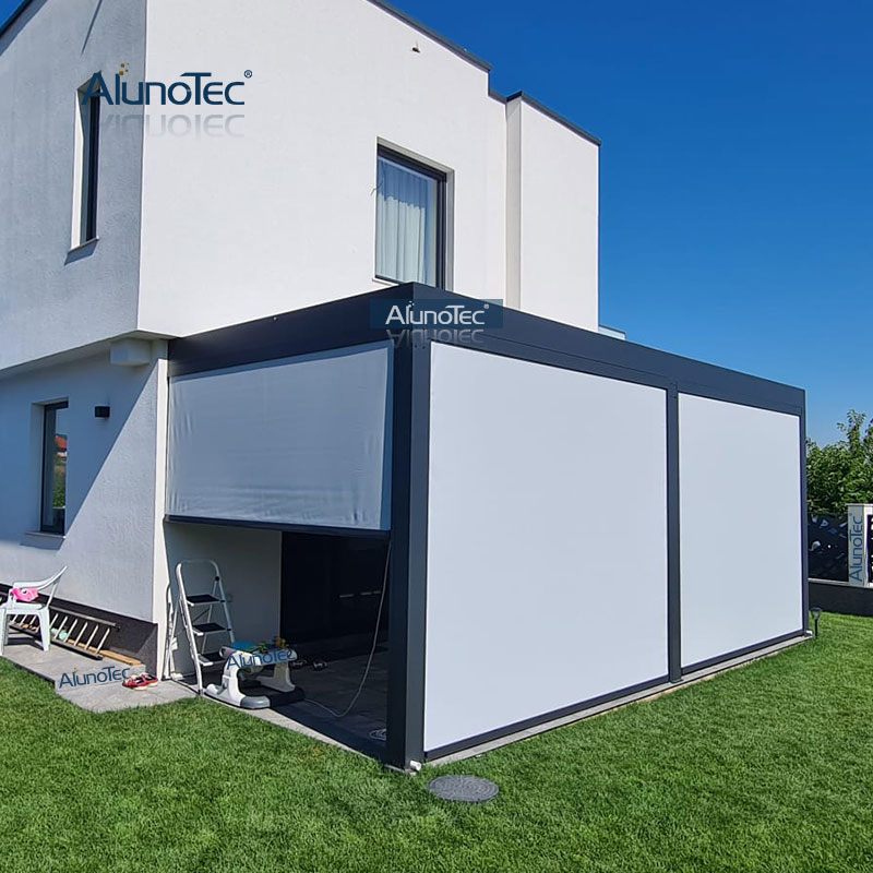 AlunoTec Pergo-Lux 20 Fuß x 15 Fuß, schwarze Pergola mit seitlichem Sonnenschutz