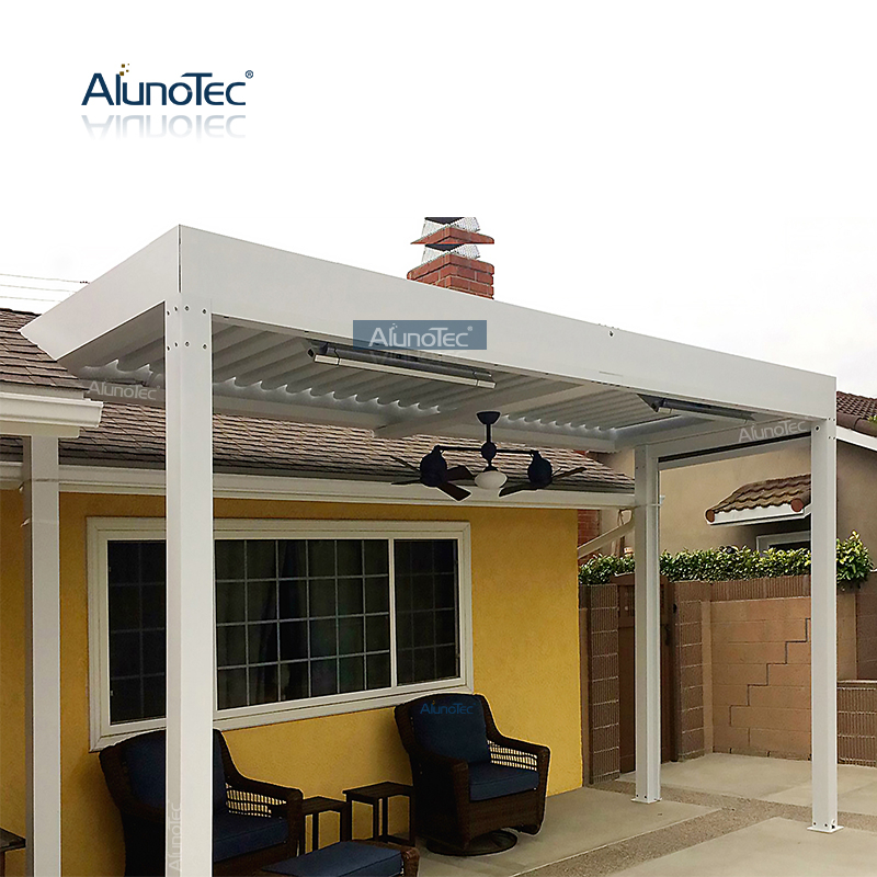 AlunoTec motorisierte, wasserdichte Terrassenabdeckung, Lamellendach, automatische Aluminium-Markise für den Außenbereich, Gazobo-Pergola mit LED-Leuchten