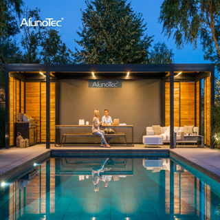 AlunoTec Outdoor-Öffnungsdachsysteme, motorisierte graue 3 x 4 Meter große Pergola, deckt Designs mit Zaun ab