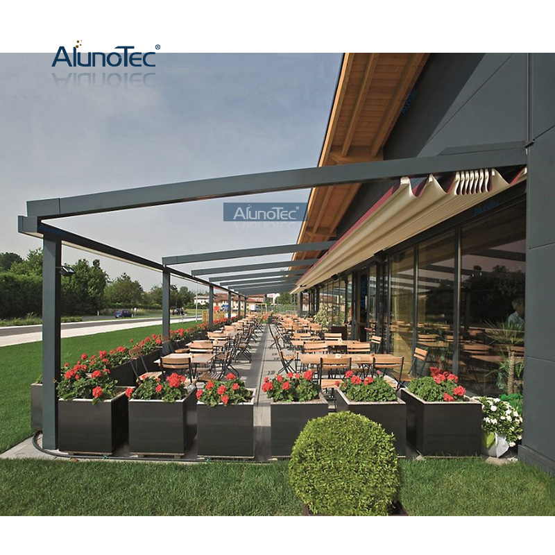 Heißer Verkauf motorisierte Aluminium-Sonnenschutzabdeckung PVC-Überdachung, zusammenklappbare Pergola, einziehbare Markise