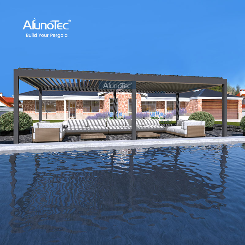 AlunoTec Backyards Hot Tubs Decks Gardens Schwarzgraue Pergola mit RGB-Licht