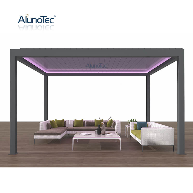 AlunoTec wasserdichte Terrassenüberdachung für den Außenbereich, Markise, Aluminium-Gartenpavillon, Lamellendach, Pergola mit Seitenschutz