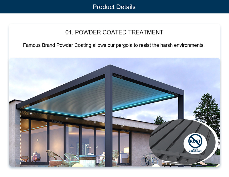 3x3 3x4 3x5 3x6m Wandmontierte motorisierte Lamellen grauweiße Pergola 