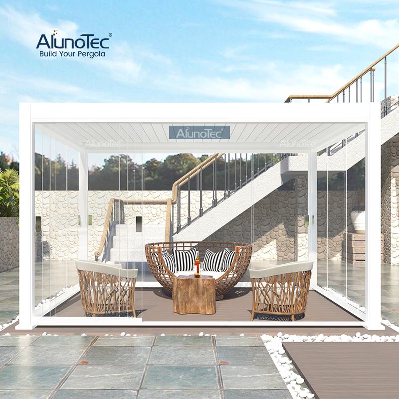Gartenpavillon, regensicher, manuell, Lamellendach, Pergola, Aluminium, für Restaurant im Freien