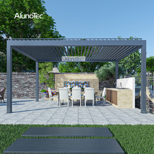 AlunoTec Markise mit automatischem Öffnen und Schließen, Metall, für den Außenbereich, Pavillon, Terrasse, Pergolen