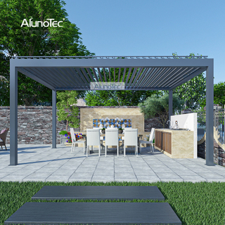AlunoTec Markise mit automatischem Öffnen und Schließen, Metall, für den Außenbereich, Pavillon, Terrasse, Pergolen