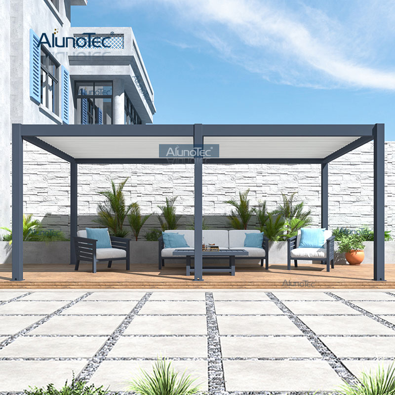 AlunoTec China Bioklimatische wasserdichte Premium-Aluminium-Dachlamellen-Terrassenabdeckung, Pavillon-Pergola 