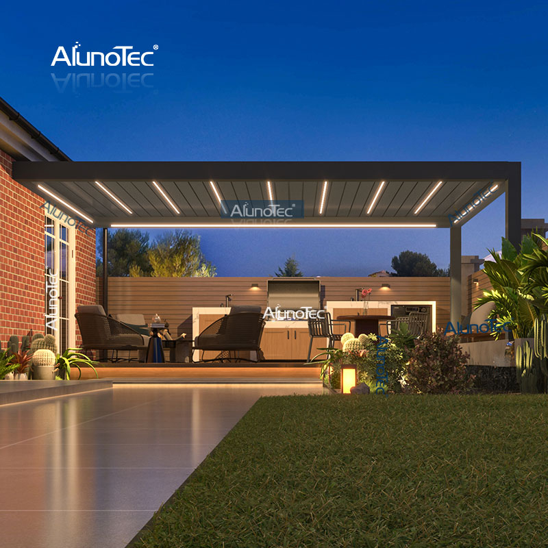 AlunoTec 28 x 12 24 x 22 moderne automatische Lamellenpergola mit Glas und Netz