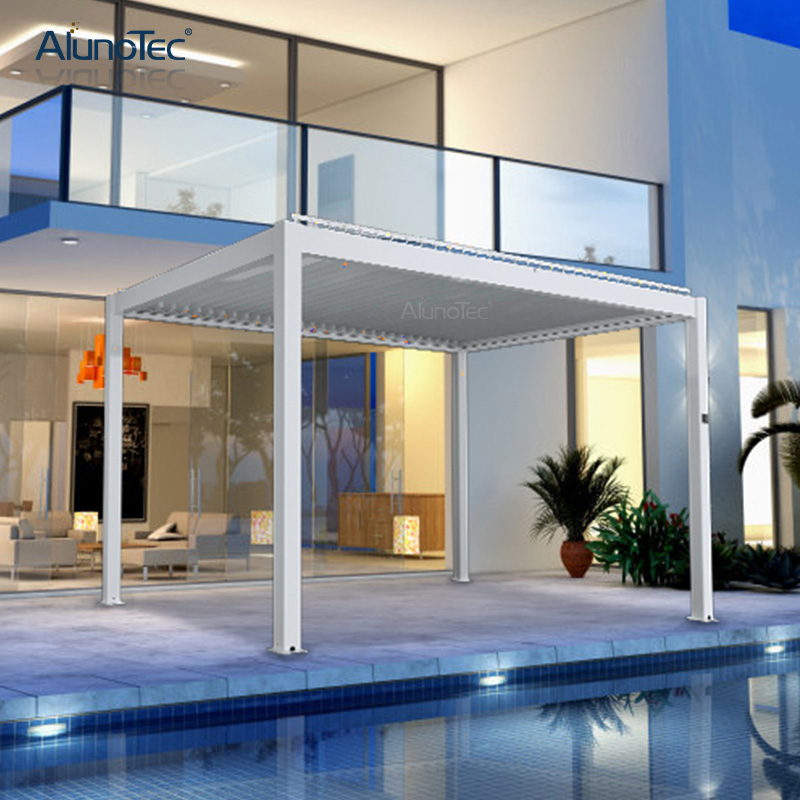 Bioklimatisches Design für den Außenbereich, manuell verstellbarer Aluminium-Pavillon, Lamellendachsystem, Aluminium-Pergola