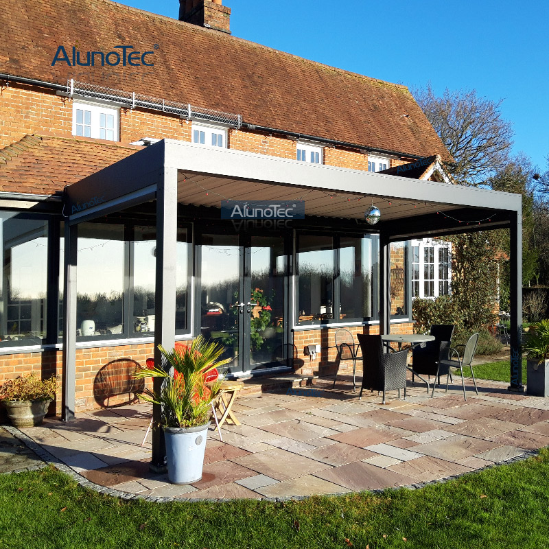 AlunoTec Markise mit automatischem Öffnen und Schließen, Metall, für den Außenbereich, Pavillon, Terrasse, Pergolen