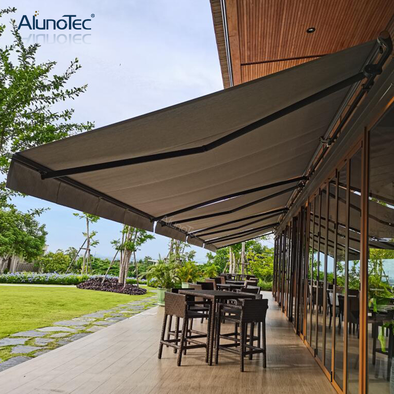 Maßgeschneiderte, ferngesteuerte, einziehbare Dach-Pergola-Kassette, motorisierte Faltmarkisen, Fenstermarkise für Cafés
