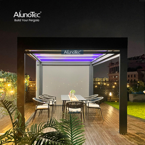 AlunoTec 8x8 Pavillon für den Außenbereich, Garten, DIY, Hinterhof, Aluminium-Pergola-Lamellen-Set mit RGB-Licht