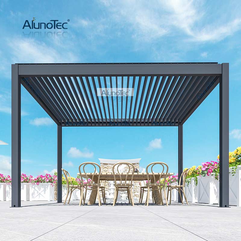 AlunoTec Pergola-Set mit manueller Kurbelbedienung, wasserfest, für den Außenbereich, Pavillon, Gartenöffnung, Lamellendach