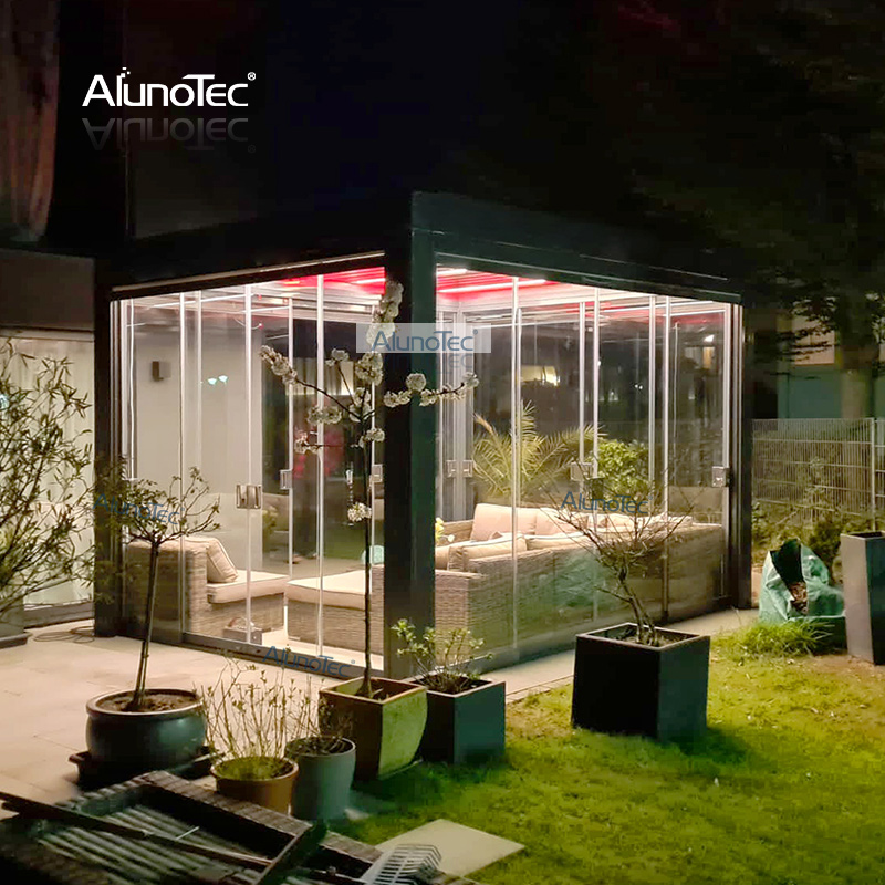 Erstpreis ab Werk Pergo -eco 6x3m Motorisierte graue Pergola zur Wandmontage mit LED-Leuchten