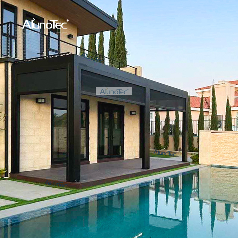 AlunoTec 12'x17' Angebautes Haus mit Lamellenpergola deckt einen Terrassenweg zu einem günstigen Preis ab