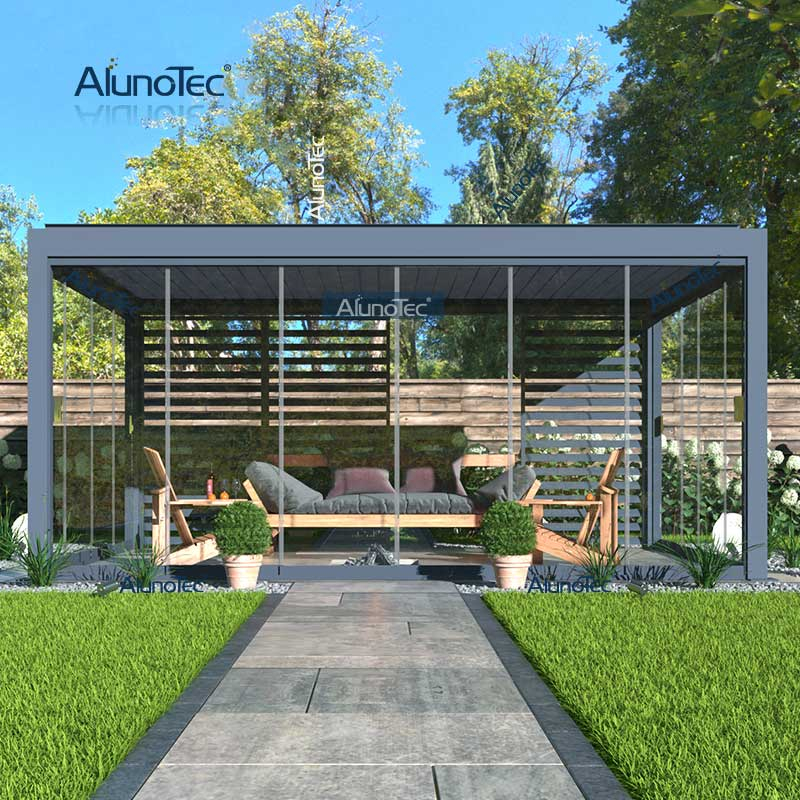 AlunoTec breite weiße motorisierte Lamelle, 28' x 5' x 19' x 8' Pergola-Schatten mit offenem Kamin, LED-Deckenventilator
