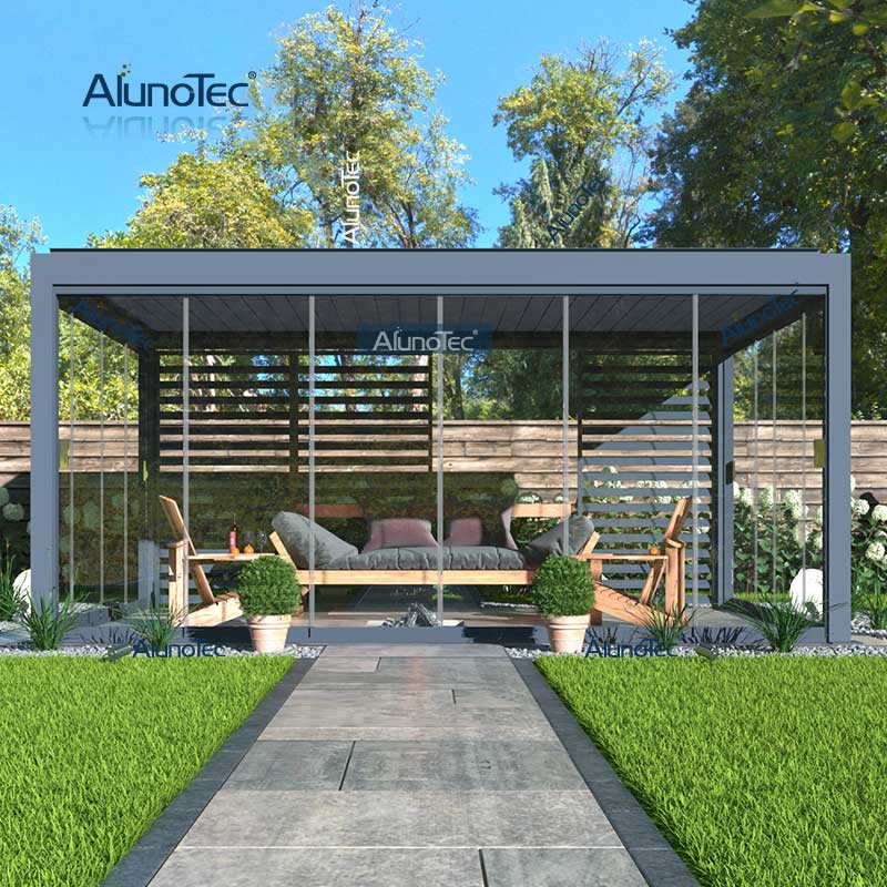 AlunoTec breite weiße motorisierte Lamelle, 28' x 5' x 19' x 8' Pergola-Schatten mit offenem Kamin, LED-Deckenventilator