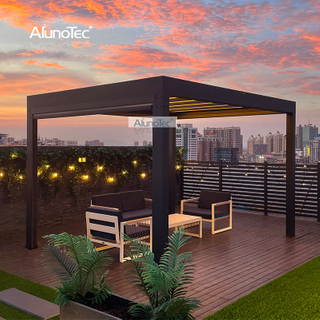 12 x 18 Fuß 14 x 14 Fuß motorisierter Dachpavillon Pergola Terrassenbereich mit Bildschirmen Hitze 