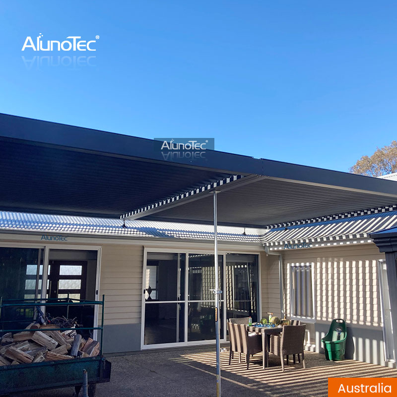 AlunoTec Pergo-lux Hochleistungs-Motorpergola mit motorisiertem Vertikalvorhang