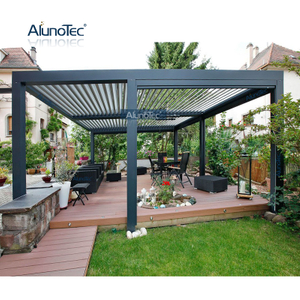Robuste, motorisierte, verstellbare Lamellendach-Terrassenabdeckung, Pergola-Pavillon mit Schiebetür