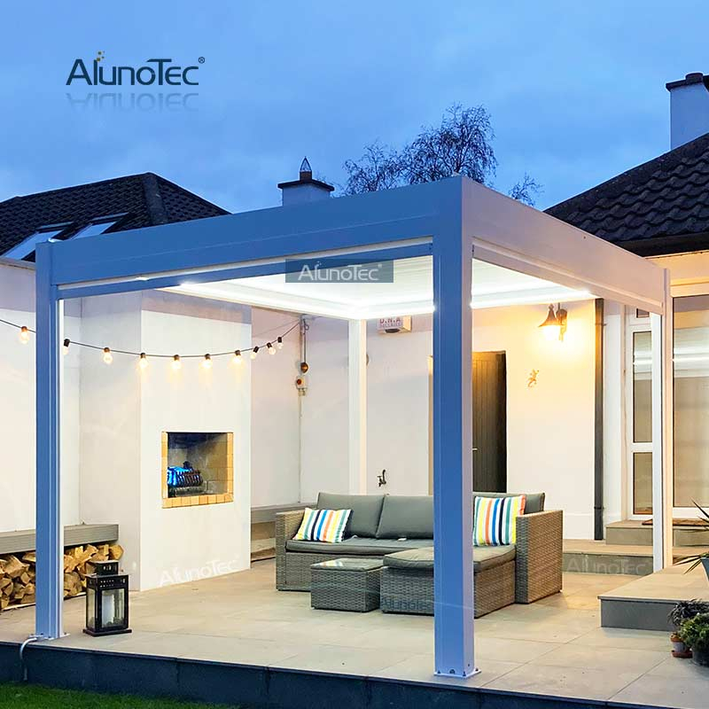 AlunoTec Factory Direct Price Motorisierte/manuell bedienbare Aluminium-Lamellendach-Gartenpavillon, wasserdichte Outdoor-Pergola 