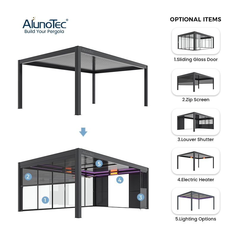 AlunoTec 4.5x7m 5x6m 5x8m Custom Size Gery Weiß Freistehende Aluminium Pergola Preise
