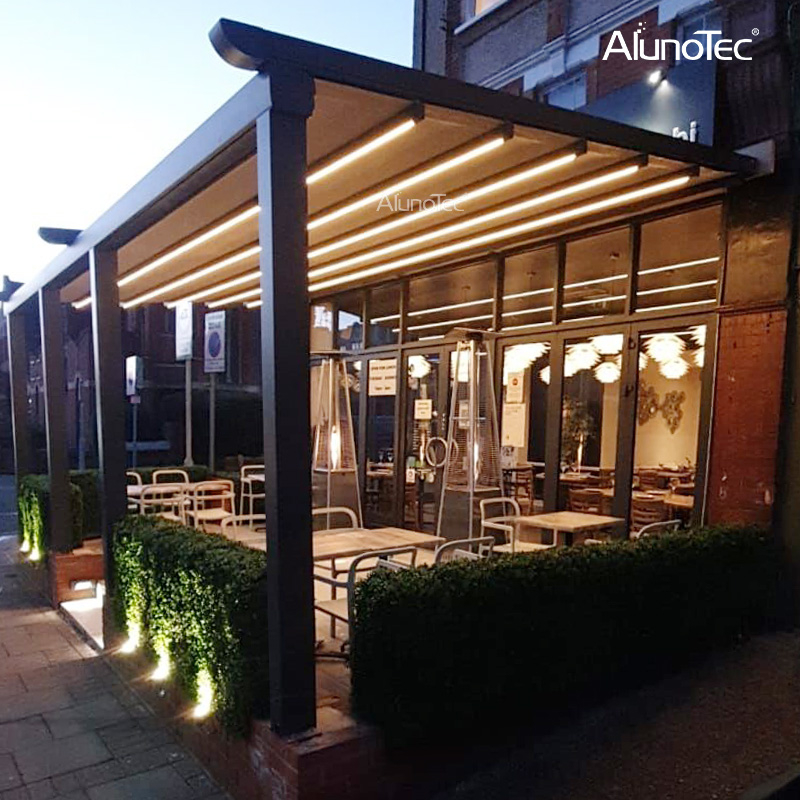 Windbeständiges, wasserdichtes, einziehbares Markisendach aus Aluminium und PVC für den Außenbereich mit LED 