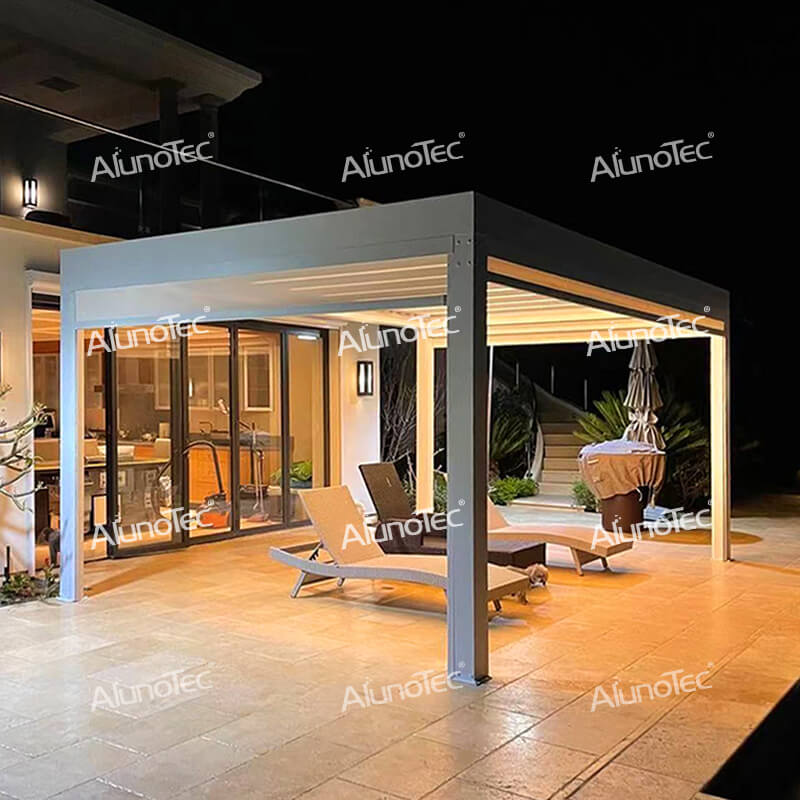 Aluminium-Lamellenpavillon, wasserdicht, einziehbares Dach, motorisierte Pergola für den Außenbereich