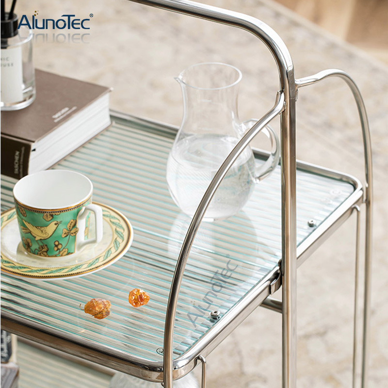 Klappbarer Barwagen im Vintage-Stil für Zuhause aus Chrom und gehärtetem Glas