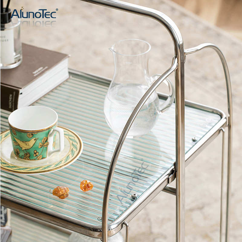 Klappbarer Barwagen im Vintage-Stil für Zuhause aus Chrom und gehärtetem Glas