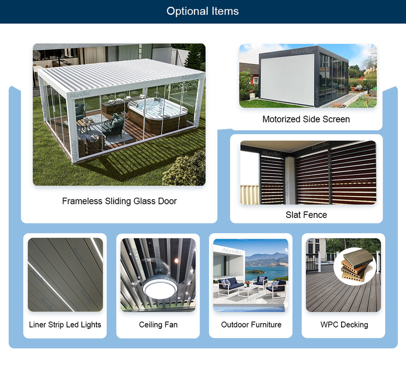 3x3 3x4 3x5 3x6m Wandmontierte motorisierte Lamellen grauweiße Pergola 