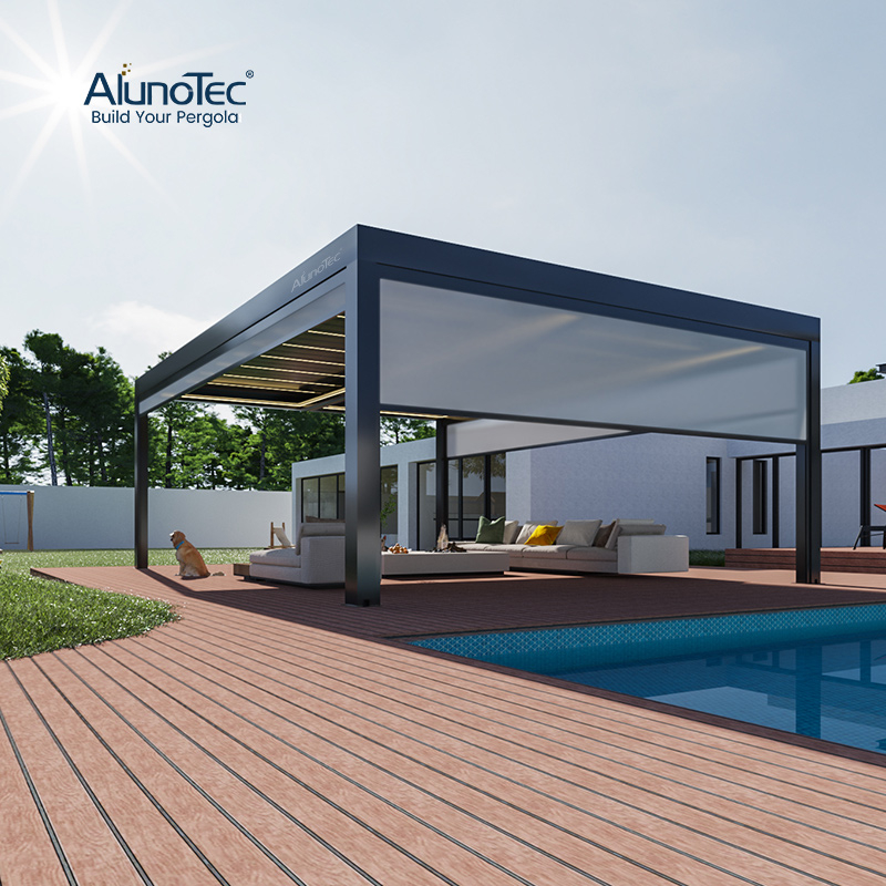 AlunoTec 6X7m 4 Pfosten Premium Wetterschutz benutzerdefinierte Größe Gery Freistehende Patio Garten Pergola