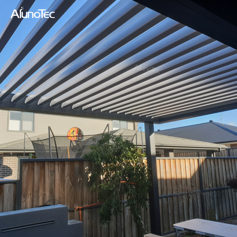 Wasserdichte, einziehbare Pavillon-Außenmarkise, automatische Aluminium-Lamellen-Sonnenpergola-Sets